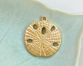 2 solid brass SAND DOLLAR shell jewelry pendant . Amazing detail. Raw brass stamping made in US. 20mm x 18mm (ST56)