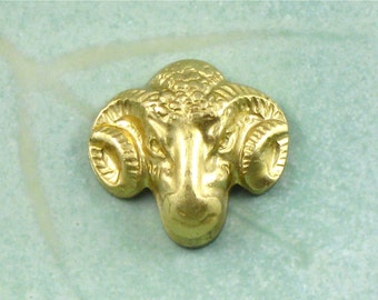 2 gold RAM Head jewelry embellishments. Thick, raw brass stamping, made in US. 15mm x 16mm (ST30nr)