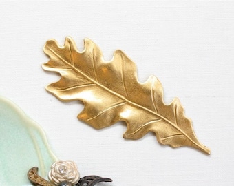 2 gold Large brass OAK LEAF. Raw brass stamping made in US. 70mm x 29mm (ST3a)