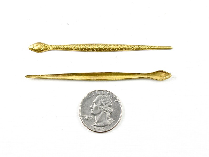 gold SNAKE jewelry embellishment in raw brass. Use for a ring, earrings, bracelet or pendant. 3.25 inches long ST27a image 3