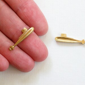 2 gold brass SUBMARINE jewelry embellishment. Thick piece. Raw brass stamping made in US. 24mm x 6mm ST10a. image 2