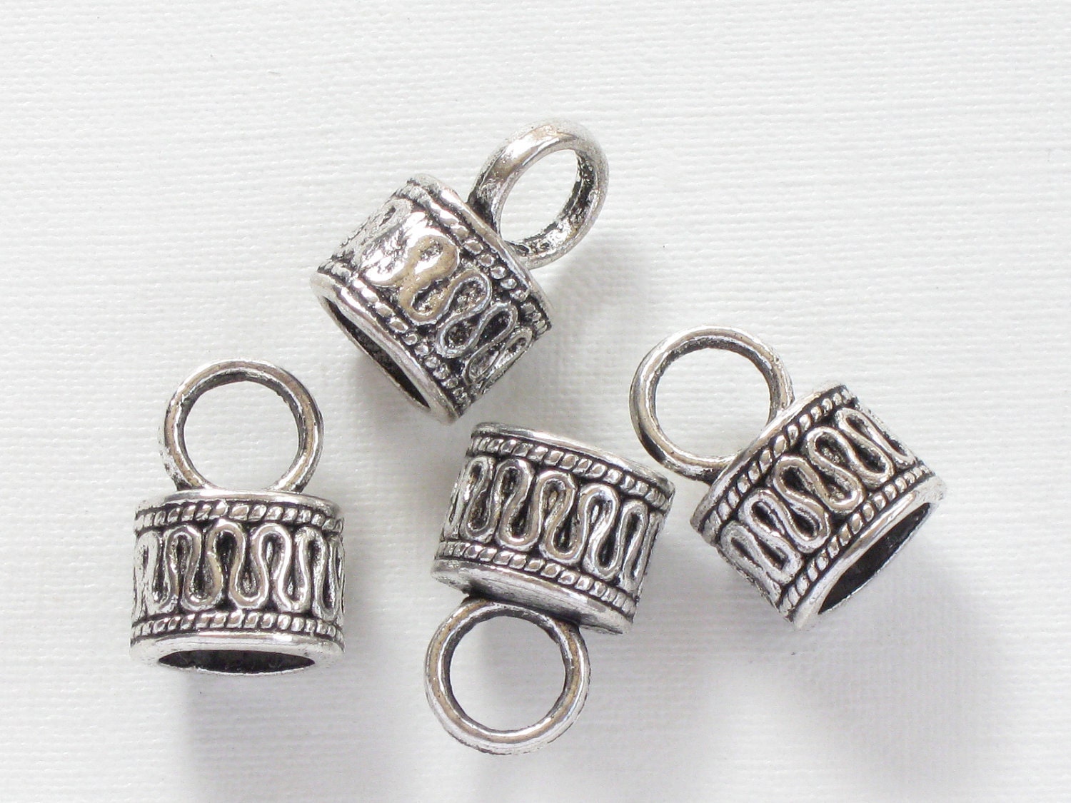 4 Large Silver Jewelry End Cap Beads With Loop for 7mm Leather Etsy