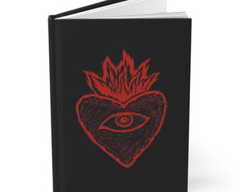 Flame Heart and Eye- Black Hardcover Journal with Red Heart