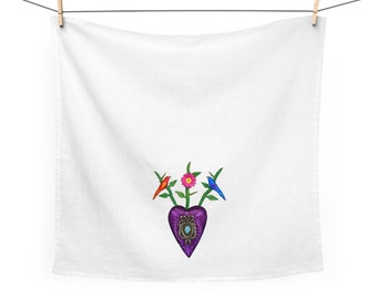 Tea Towel- Purple Songbird Heart