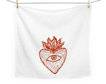 Tea Towel-Red Flame and Eye Heart