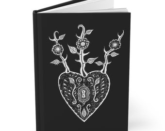 Blossoming Heart- Black Hardcover Journal with White Heart