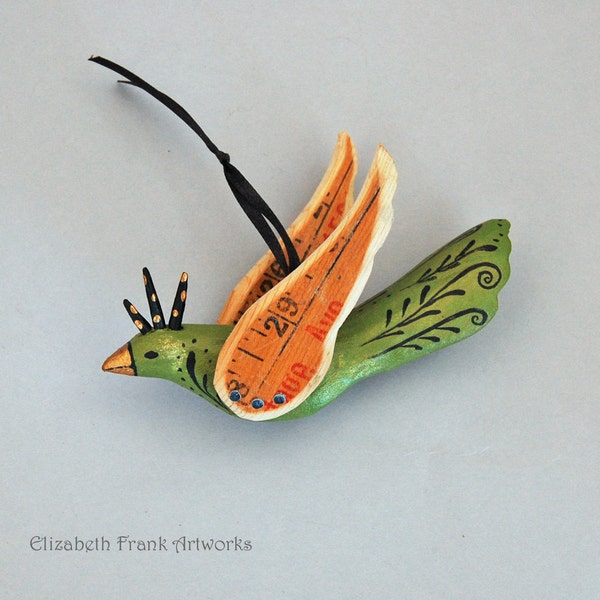 Green Baby Bird-carved and recycled wood