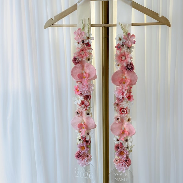 Pink Floral Graduation Lei – Customizable High School College Grad Sash