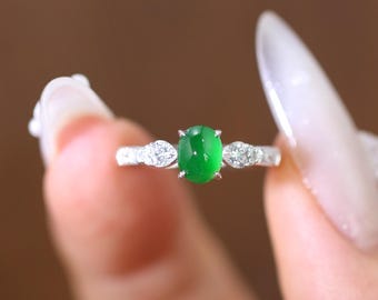 18金ゴールド製本翡翠リング、本物の氷翡翠リング、クラスター