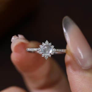 Round White Jade Stone 14K Gold Ring,Art deco Engagement Rings,Untreated Jadeite Everyday Simple Ring,Anniversary Promise Rings,Gift For her