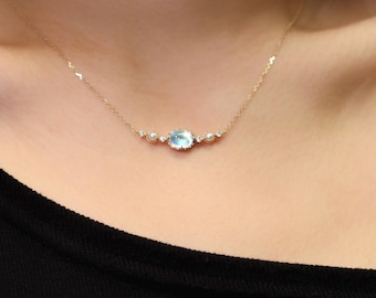 Vintage Natural Pearl Moonstone Embowed Charm Pendant，9K 14K 18K Solid Gold Curved Bar Moonstone Pendant，Dainty Smile Necklace For Women