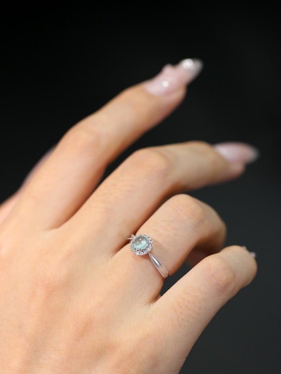 Simple Style Ice Mint Jadeite Stone 18K Gold Ring,lace Engagement