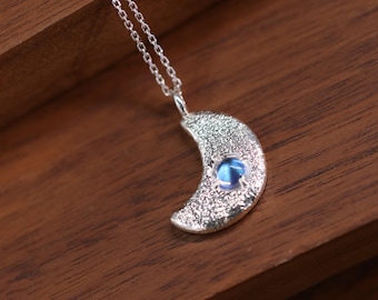 14k Gold Rainbow Moonstone Crescent Necklace: Dainty Celestial Pendant