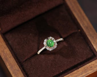 本物の翡翠ダイヤモンドリング、ライトグリーンの翡翠結婚指輪