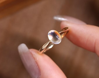 Minimalist Daily Rainbow Moonstone Ring,High Quality No Cracks, Collection Level,Very Clean Stone Inside,14K 18K Solid Gold Moonstone ring