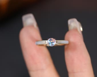 Natural Moonstone Mother Of Pearl Band ring,10K 14K 18K Solid Gold Moonstone Engagement ring, Wedding gift For Her,Unique Vintage ring