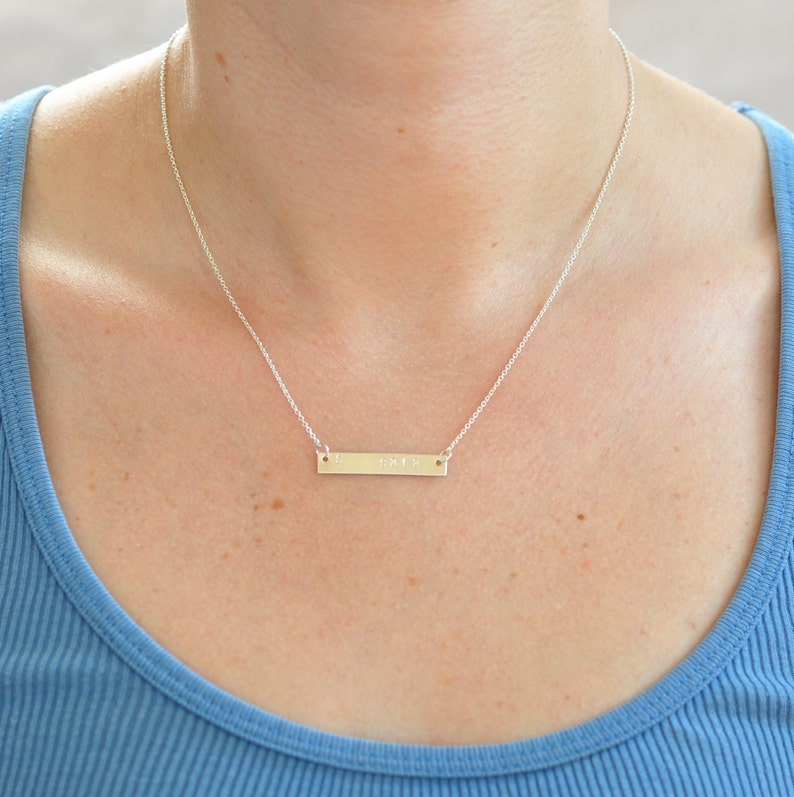 Engraved Necklace New Baby Gifts Silver Bar Necklace