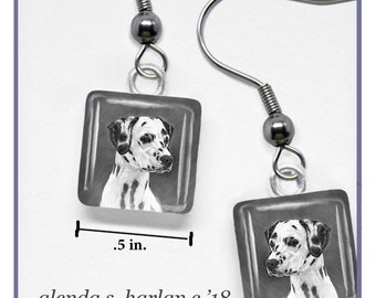 Free Shipping *** Dalmatian Fine Art Drawing on Glass Earrings
