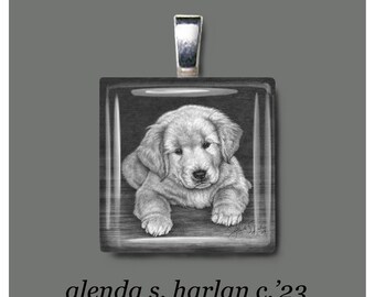 Golden Retriever Puppy Glass Pendant, Jewelry