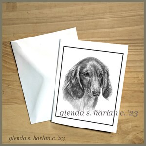 Longhair Dachshund Note Cards Fine Art Drawing Dog Lover Gift Dachsie Mom Stationary - Set of Four or Eight.