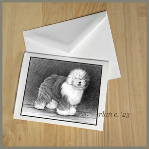 Cartes de correspondance pour chien de berger anglais Fine Art Dessin Dog Lover Gift Dog Mom Stationary - Set of Four or Eight.