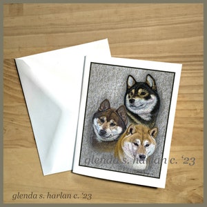 Shiba Inu Dogs Note Cards Fine Art Drawing Dog Lover Gift Shiba Mom Stationary - Set of Four or Eight.