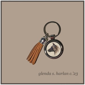 Belgian Malinois Key Ring Hand Colored Graphite Drawing Key Chain Dog Lover Gift Dog Mom Gift.