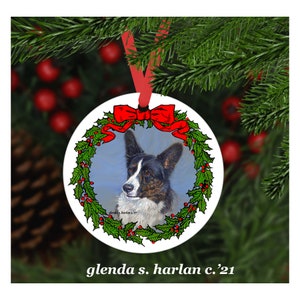 Gestroomde Welsh Corgi Hond Kerst Ornament - Vier Krans Ontwerpen - Personalisatie Beschikbaar!