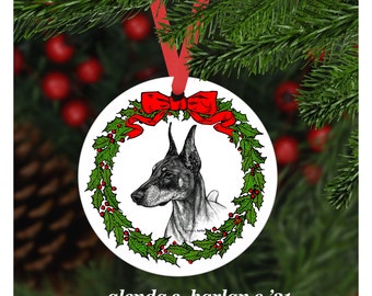 Doberman Dog Christmas Ornament - Four Wreath Designs - Personalization Available!