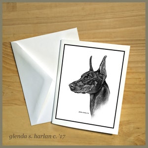 Dobermann Fine Note Cards Fine Art Zeichnung Hundeliebhaber Geschenk Dobie Mom Stationary - Set von vier oder acht.