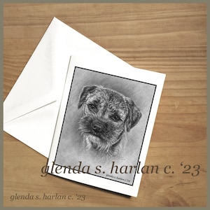 Border Terrier Note Cards Fine Art Drawing Dog Lover Gift Border Terrier Dog Mom Stationary - Set of Four or Eight.