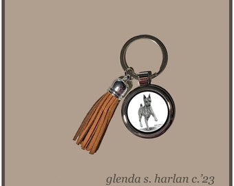 Miniature Pinscher Dog Key Ring Hand Colored Graphite Drawing Key Chain Dog Lover Gift Dog Mom Gift.