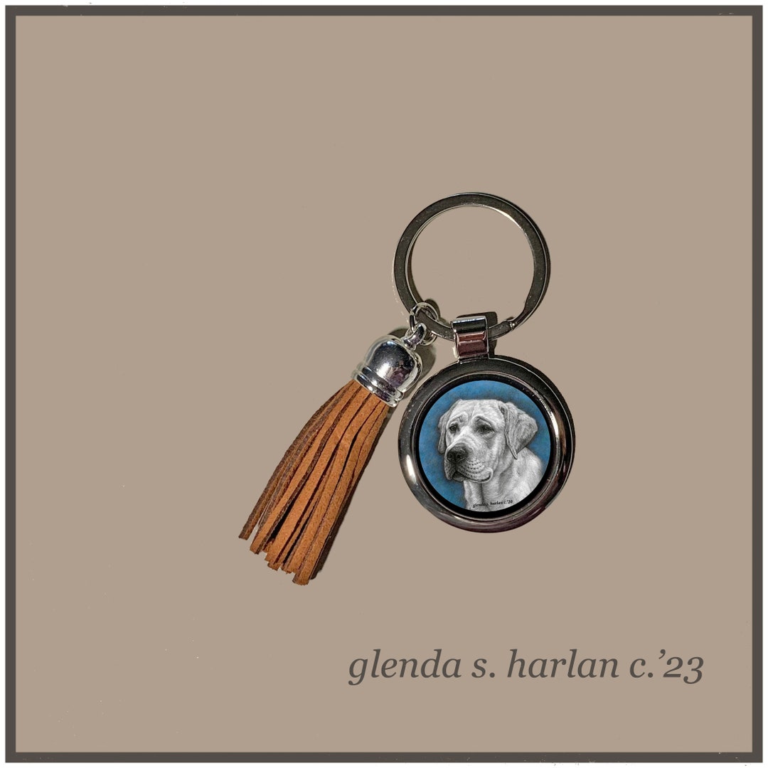 Yellow Labrador Retriever Dog Key Ring Fine Art Drawing Key Chain Dog ...
