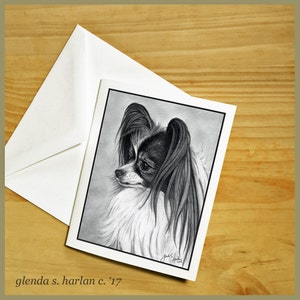 Papillon Dog Note Cards Fine Art Tekenen Dog Mom Gift Papillon Lover - Set van vier of acht