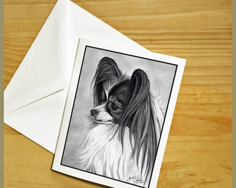 Papillon Dog Note Cards Fine Art Drawing Dog Mom Gift Papillon Lover - Set of Four or Eight