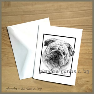 Bulldog Note Cards Fine Art Drawing Dog Lover Bully Dog Mom Stationary - Ensemble de quatre ou huit.