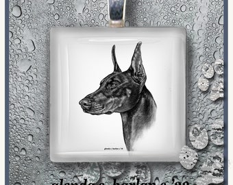 Doberman Glass Pendant - Dog Art Jewelry, Doberman Dog Mom, Gift for Her, Dog Lover Gift, Dog Charm