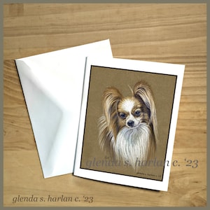 Rode Papillon Notitiekaarten Fine Art Tekening Hondenliefhebber Gift Papillon Hond Moeder Stationair - Set van vier of acht.