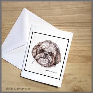 Shih Tzu Pet Cut Note Cards Fine Art Drawing Dog Lover Gift Dom Mom Shih Tsu Stationary - Lot de quatre ou huit.