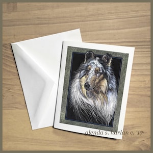 Rough Collie Note Cards Fine Art Drawing Dog Lover Collie Mom Gift Dog Stationary - Set di quattro o otto.