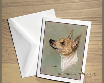 Toy Fox Dog Note Cards Dog Fine Art Dog Mom Gifts Red Toy Fox Lover Stationary - Set of Four or Eight.