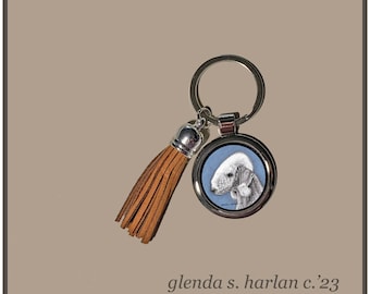 Bedlington Terrier Key Ring Fine Art Drawing Key Chain Dog Lover Gift Dog Mom Gift Dog Dad Gift - Two Colors