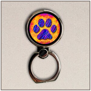 Paw Print Design, Yellow and Red Background, Phone Ring Stand, Finger Holder