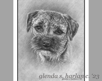 Border Terrier Note Cards Fine Art Drawing Dog Lover Gift Border Terrier Dog Mom Stationary - Set of Four or Eight.