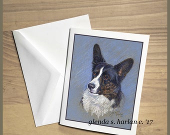 Cardigan Dog Brindle Note Cards Fine Art Drawing Dog Lover Gift Cardigan Dog Mom Stationary - Set of Four or Eight.