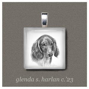 Longhair Dachshund Glass Pendant, Jewelry
