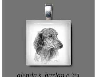 Dachshund Longhair Glass Pendant, Dog Art Jewelry, Dog Mom Gift, Gift for Her, Dachsie Lover, Dog Charm