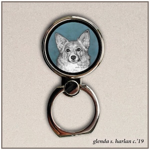 Pemi Dog Art , Phone Ring Stand, Finger Holder - 2 Background Colors