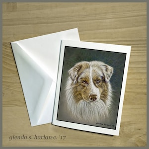 Red Merle Australian Shepherd Fine Art Note Cards, Aussie Dog Stationary