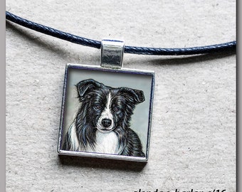 Border Collie in a Silver Pendant, Black Adjustable Cord - Dog Jewelry, Dog Mom Gift, Gift for Her, Border Collie Lover
